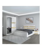 Dormitor Clio Alb Cu Dulap Tapitat 140x200cm