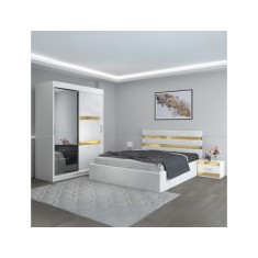 Dormitor Clio Alb Cu Dulap Tapitat 140x200cm