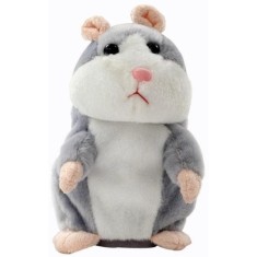 Jucarie interactiva de plus hamster vorbitor FOXMAG24&reg;, redare sunete, imita vocea, gri, 15 cm