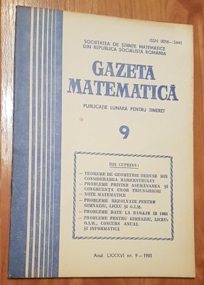 Gazeta matematica - Nr. 9 din 1981 foto
