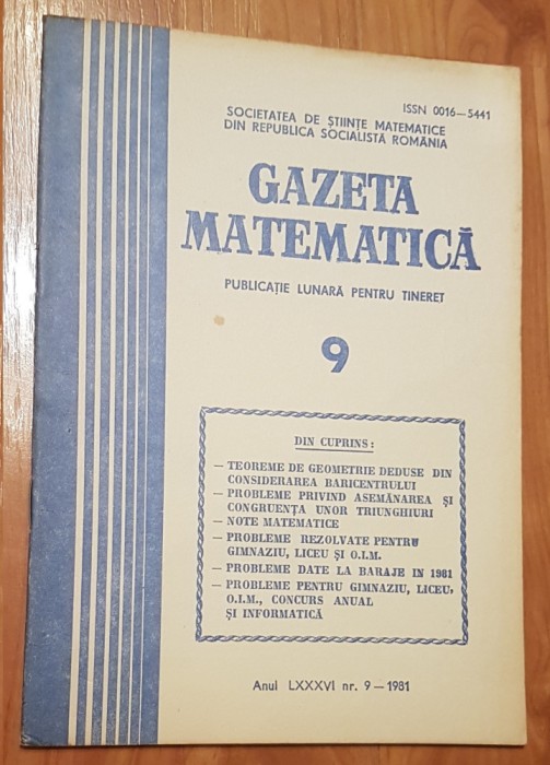 Gazeta matematica - Nr. 9 din 1981