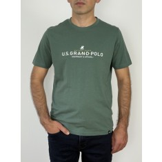 U.S. Grand POLO Tricou barbati cu imprimeu text, Regular fit, Verde inchis