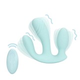 Vibrator triplu LOVELINE Three-In-One Liquid Silicone Vibrator, control prin telecomandă, 10 funcții de vibrație, albastru