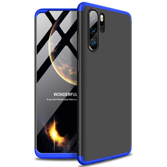 Husa protectie 360&deg; (fata+spate) pentru Huawei P30 Pro, GKK, Policarbonat, Negru/Albastru