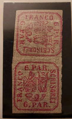 Principatele Unite 1864, 6 parale, guma originala - pereche foto