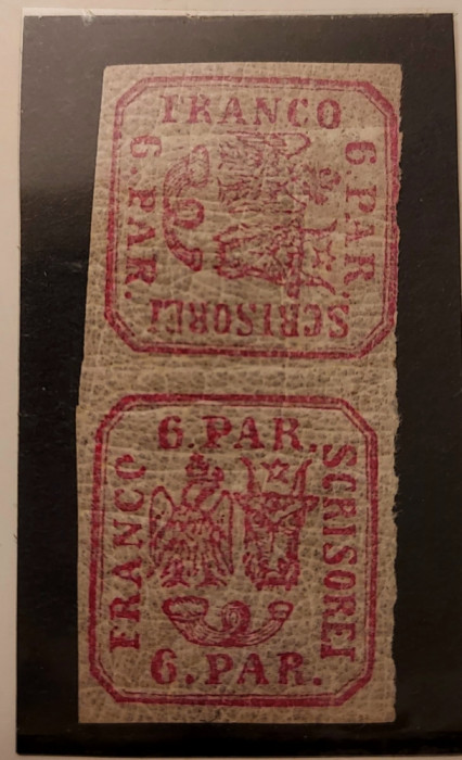 Principatele Unite 1864, 6 parale, guma originala - pereche