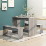 vidaXL Set Masa si 2 Bancute, 3 Piese, Stejar Sonoma Gri, PAL, Design Modern, Durabil, 4 Persoane, pentru Bucatarie, Dining &amp; Restaurante