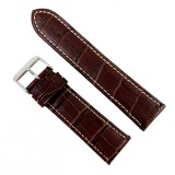 Cumpara ieftin Curea Ceas Piele Naturala Maro Imprimeu Crocodil Cusatura Alba 18mm, 20mm,