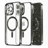 Husa pentru iphone 16 pro max glitter magsafe, atasare magnetica, black