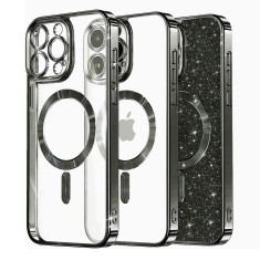 Husa premium iPhone 15 Pro Max Techsuit Luxury Glitter MagSafe, negru foto