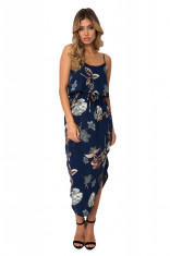 V691-44 Rochie midi eleganta cu print floral si volanas foto