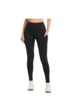 Femei pantaloni sport cu talie &icirc;naltă cu buzunar opaci elastici &ndash; Negru S-L(M)