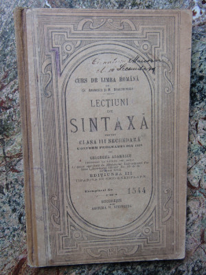 LECTIUNI DE SINTAXA - Gheorghe Adamescu - 1904, 122 p.; coperta originala foto