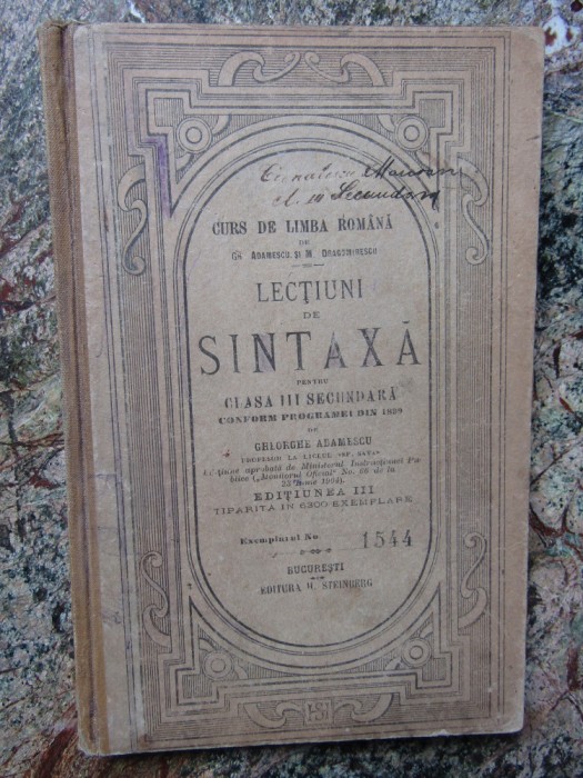 LECTIUNI DE SINTAXA - Gheorghe Adamescu - 1904, 122 p.; coperta originala