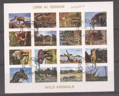 Umm al Qiwain 1973 Wild animals, imperf. mini block, used T.367 foto