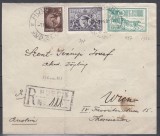 ROMANIA 1930/1931/1932 LP 86 LP 91 LP 103 REGELE CAROL II PALATUL P.T.T./PLIC RECOMANDAT HUEDIN - VIENA, Stampilat