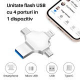 Stick memorie multifunctional 4 in 1 SpectrumPoint&reg;, Capacitate 128 GB, compatibil Android si USB Type-C, argintiu