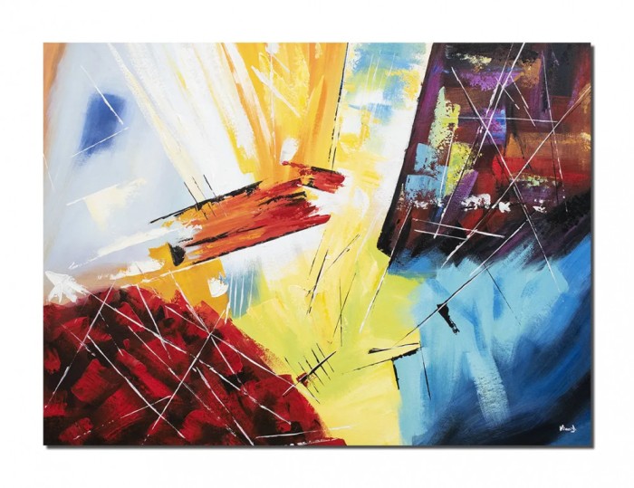 Tablou abstract pictat manual, Explozie de culoare, 120x90cm ulei pe panza