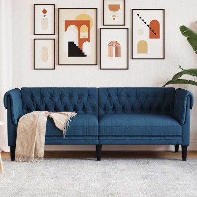Canapea Chesterfield cu 3 locuri, albastru, material textil foto