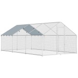 PawHut Coteț Exterior Mare din Oțel Galvanizat 5,1x3x1,9 m 15,3 m&sup2; cu Husă din Material Oxford și &Icirc;ncuietoare Argintiu | Aosom Romania