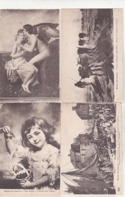 bnk cp Lot 4 carti postale Franta vechi - Muzeul Louvre - arta foto