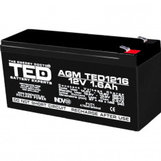 Acumulator 12V, TED Electric, Stationar VRLA, Dimensiuni 97 x 47 x 50 mm, Baterie 12V 1.6Ah F1