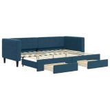 Cumpara ieftin Pat de zi cu extensie si sertare, albastru, 80x200 cm, catifea