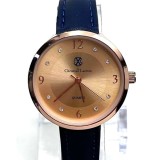 Cumpara ieftin Ceas dama cu aspect haute couture, carcasa aur roz, pietre decorative, curea PU, baterie inlocuibila , Christian Lacroix