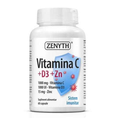 Vitamina C +D3 +Zn, 60 capsule, Zenyth foto
