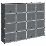 Organizator cub de depozitare cu usi, 16 cuburi, negru, PP, DKD Home Decor