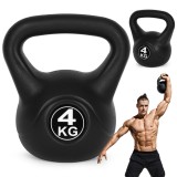 Kettlebell 4 kg Negru Homelux pentru Antrenament Forta, Plastic Ciment, Maner Ergonomic, Fund Plat