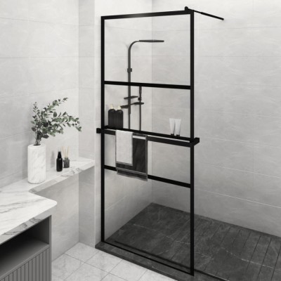 Paravan duș walk-in cu raft negru 90x195 cm sticlă ESG/aluminiu foto
