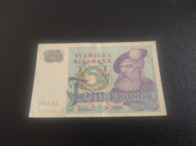 Bancnota 5 Kronor 1981 Suedia foto