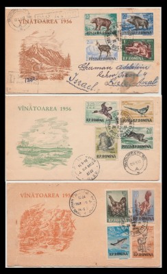 1956 Romania - 3 FDC circulate cu seria completa Vanatoarea foto