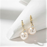 Cercei cu pietre zirconia si perle aurii