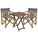 Cumpara ieftin Set de gradina masa si scaune Retto 3 bucati din lemn masiv de fag culoarea nuc, PVC gri 60x60x71cm