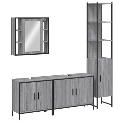 Set dulapuri de baie, 4 piese, gri sonoma, lemn prelucrat foto