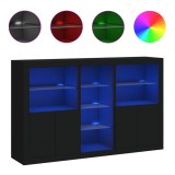 Servanta cu lumini LED, negru, 162x37x100 cm