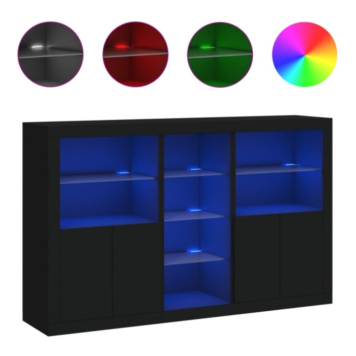 Servanta cu lumini LED, negru, 162x37x100 cm