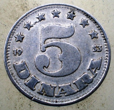 1.623 YUGOSLAVIA JUGOSLAVIA IUGOSLAVIA 5 DINARA DINARI 1953 foto
