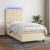 VidaXL Pat cu arcuri, saltea și LED, crem, 80x200 cm, textil 3135154