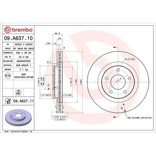 Set disc frana Chrysler 200 Cabriolet 01.10-, 200 Sedan 01.10-, 200 Sedan 06.14-, Sebring (Js) 09.06-12.10, Sebring Cabriolet (Js) 05.07-12.10; Dodge