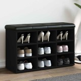 Bancă Pantofi vidaXL Neagră 82x32x50 cm cu Perna, Lemn Prelucrat, Spațiu Depozitare Pantofi, Mobilier Hol