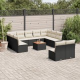 VidaXL Set canapele de grădină, 12 piese, cu perne, negru, poliratan 3223886