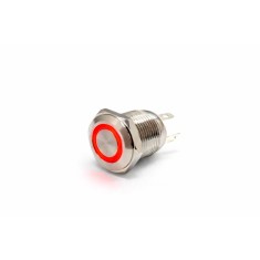 Buton push iluminat fara mentinere, 3A 12V DC, 16mm, IP67, metalic, inel LED rosu, 4 pini, FLM16-FJ-2-EX000-S10M4-RED