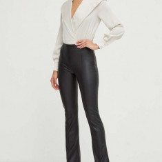 Nissa pantaloni femei, culoarea negru, evazati, high waist