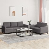 VidaXL Set de canapele cu perne, 2 piese, gri, piele ecologică