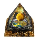 Piramida Orgonica cu Ochi de Tigru, Obsidian si Simbolul Arborele Vietii, 6 cm, Oem