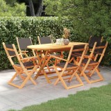 Set mobilă exterior 7 piese negru lemn masiv eucalipt/textilenă