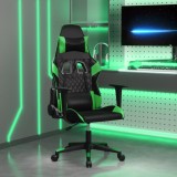 Scaun de gaming de masaj, negru și verde, piele ecologică